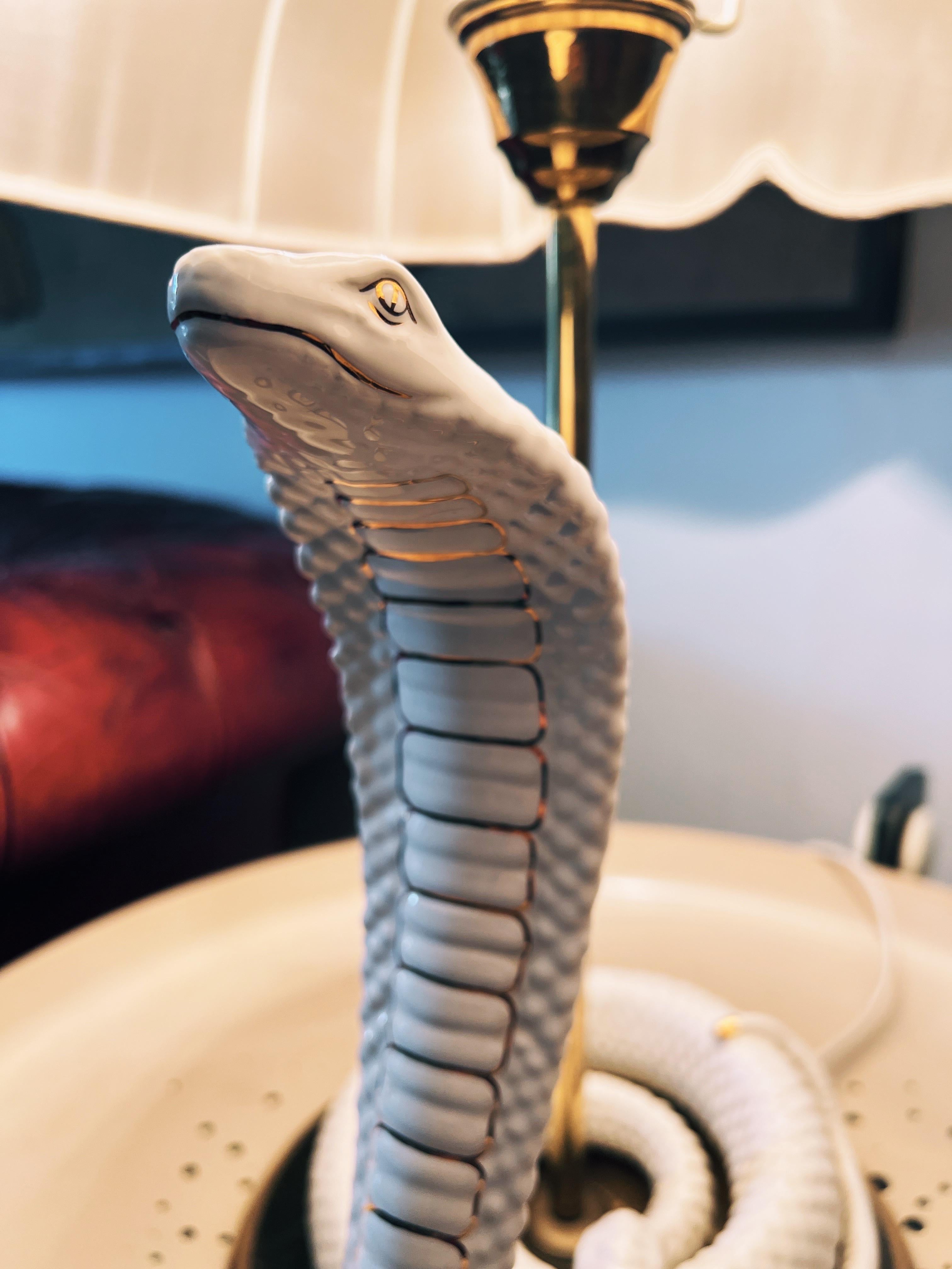 Table light with ceramic cobra designed by Italian manufacturer Ahura, 1960s  For Sale 2
