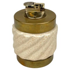 Table Lighter Beige Ceramic and Brass by Tommaso Barbi, Italy, 1960s