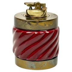 Retro Table Lighter Bordeaux Ceramic and Brass by Tommaso Barbi, Italy, 1970s