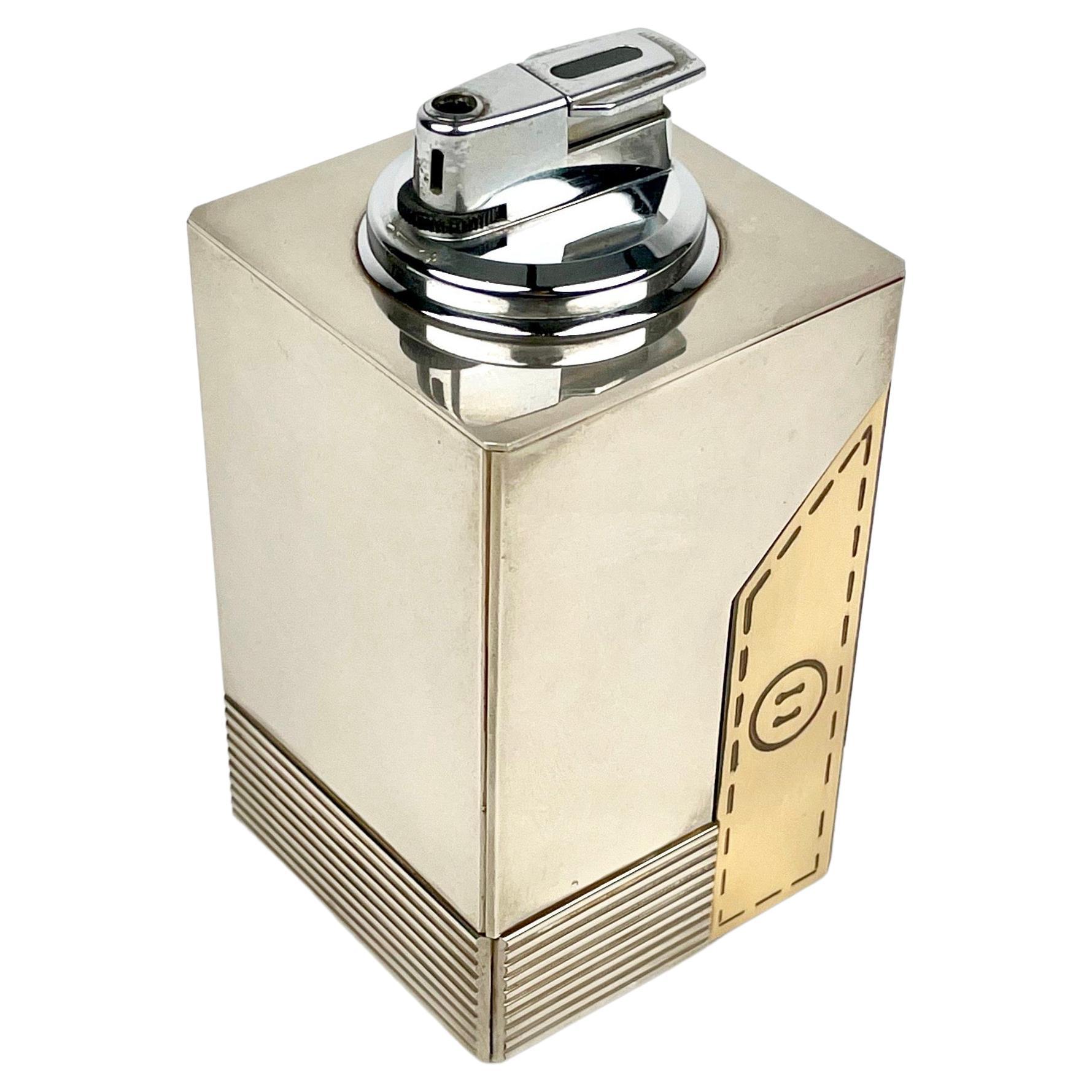 Table Lighter Chrome and Brass by Noel B.C., Italy 1970s