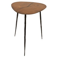 Table Low Occassional Coffee Metal Faux Heartwood Tree Trunk Tripod Woodgrained