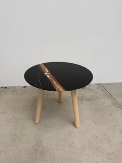 Table, Low Outdoor Design, Sahara Noir Marble Top, Natural Ash Base, Italy