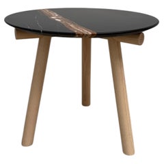 Table, Low Outdoor Design, Sahara Noir Marble Top, Natural Ash Base, Italy