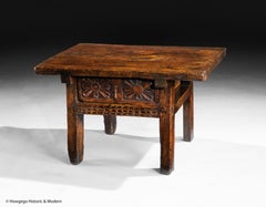 Table Low Side Walnut Spanish Carved Flowerhead Seville Folk 19.5" high 79" long