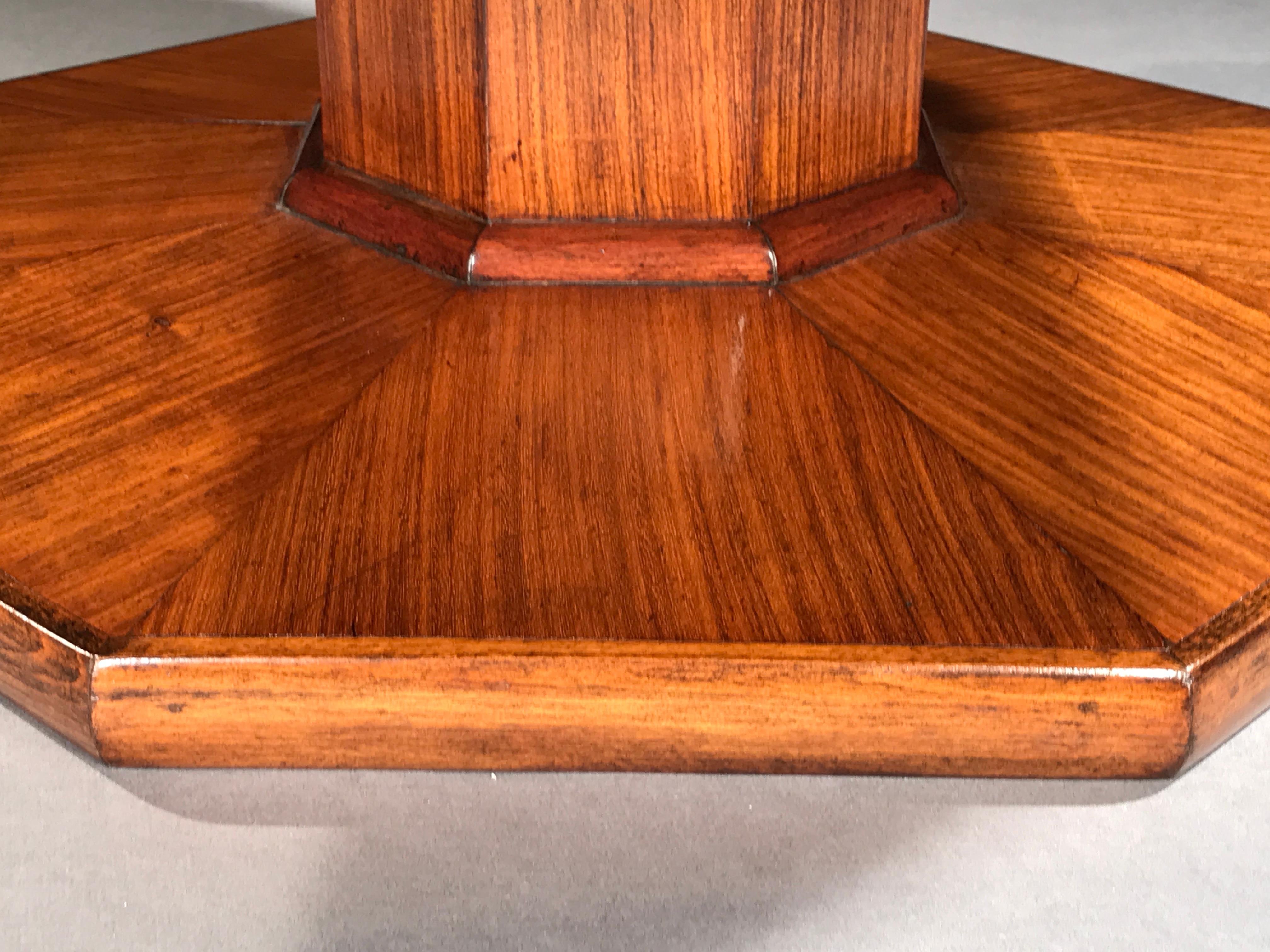 Table Low Sofa Coffee Octagonal Pedestal Art Deco Teak Bookmatched Moulded Heals For Sale 4