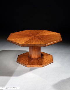 Table Low Sofa Coffee Octagonal Pedestal Art Deco Teak Bookmatched Moulded Heals