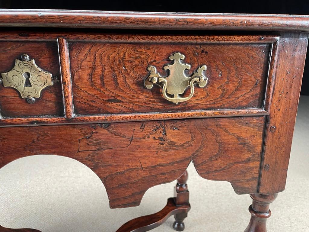 Late 17th Century Table Lowboy Oak Elm Fruitwood X Stretcher Brass William & Mary For Sale
