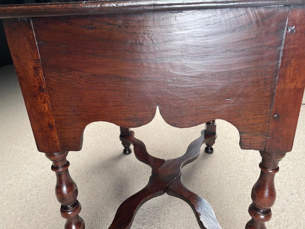 Table Lowboy Oak Elm Fruitwood X Stretcher Brass William & Mary For Sale 3