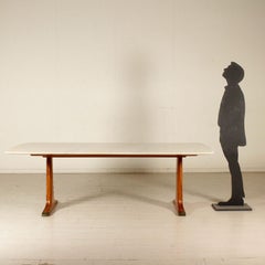 Table Mahogany Brass Marble Vintage Italy, 1950s