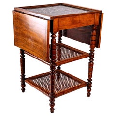 Table, Mahogany Pedestal Table with Shutters Sainte-Anne Marble Top 19th Century