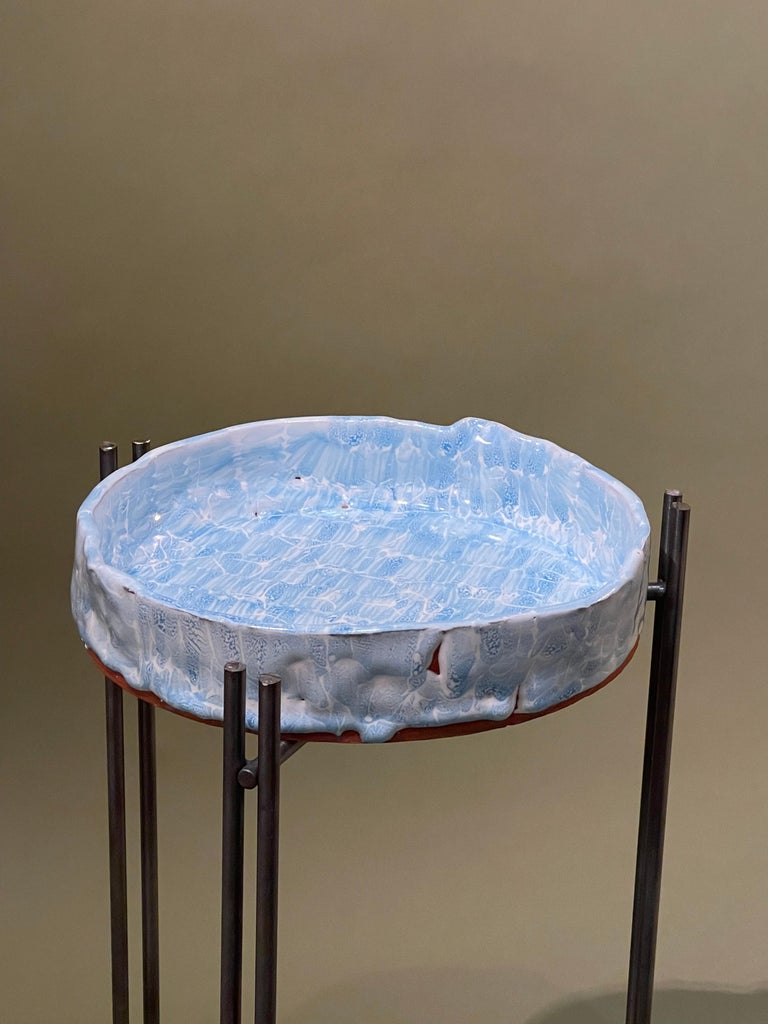 Table Majolica Ceramic Top & Stainless Steel by Hannelore Freer and Filipe Ramos For Sale 3