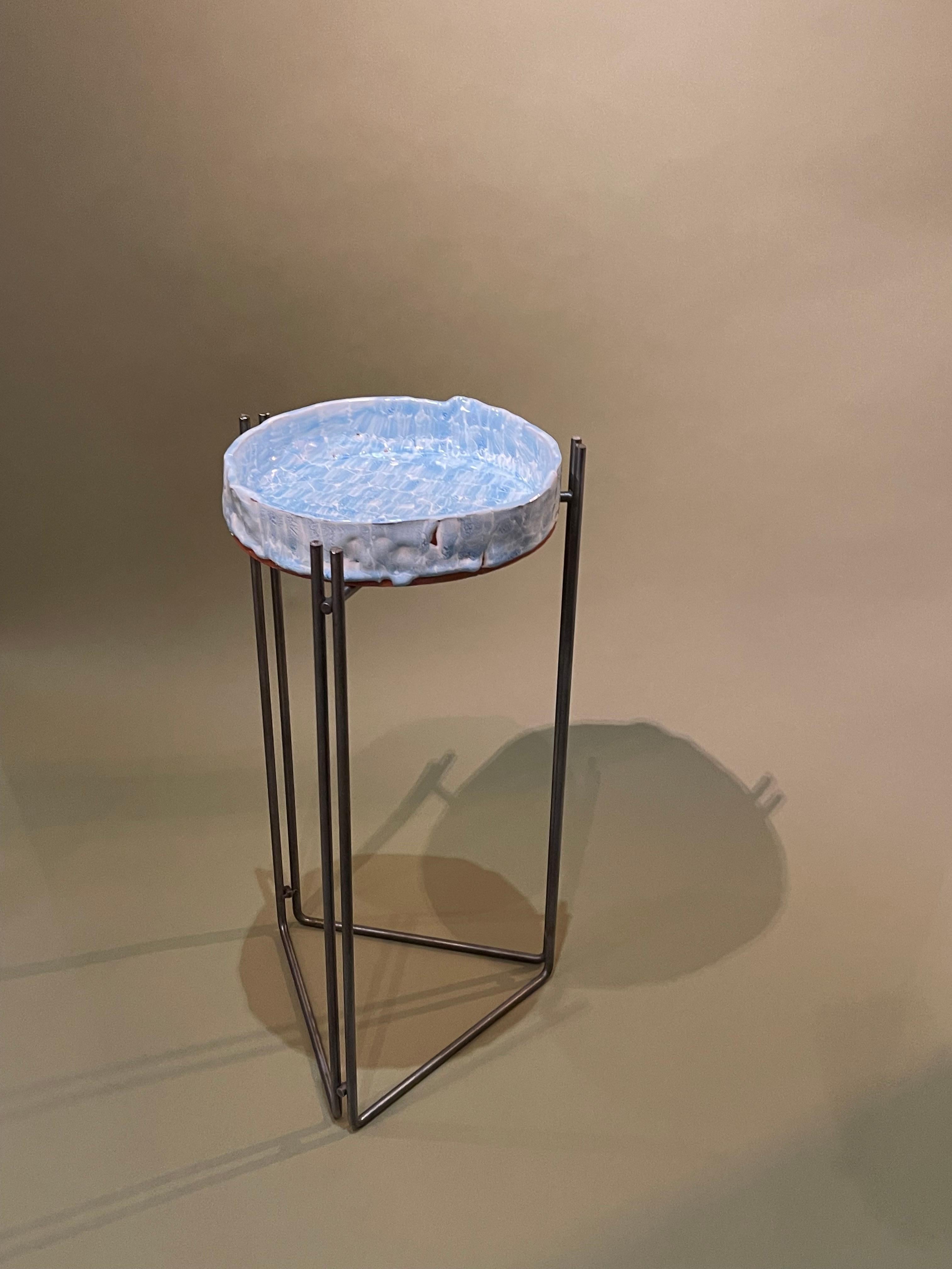 Post-Modern Table Majolica Ceramic Top & Stainless Steel by Hannelore Freer and Filipe Ramos