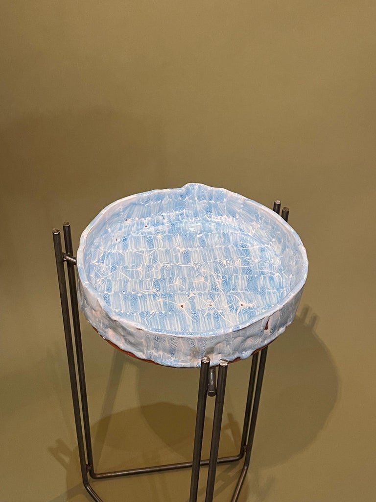Table Majolica Ceramic Top & Stainless Steel by Hannelore Freer and Filipe Ramos For Sale 2