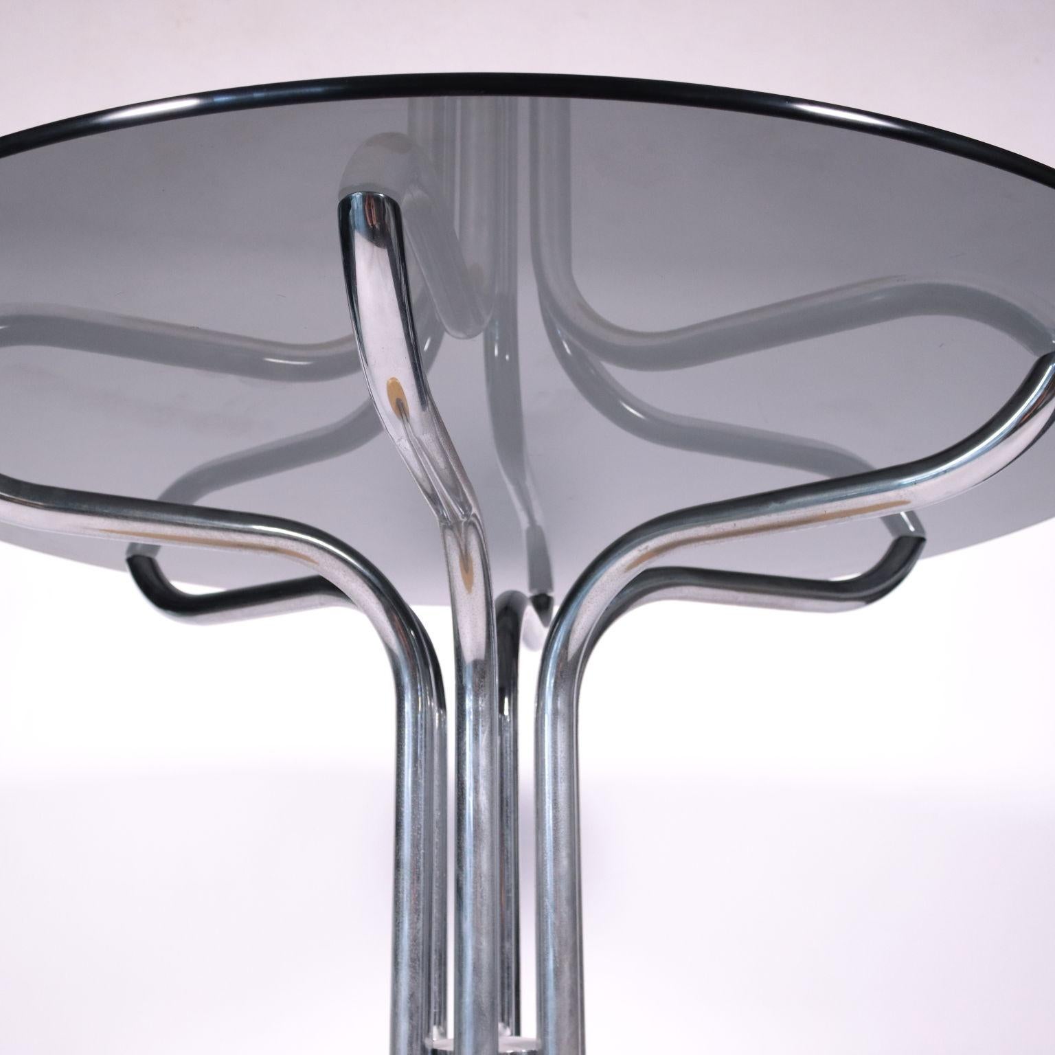 Mid-Century Modern Table, Marble Smoked Glass and Chromed Metal, Italy, 1960s-1970s