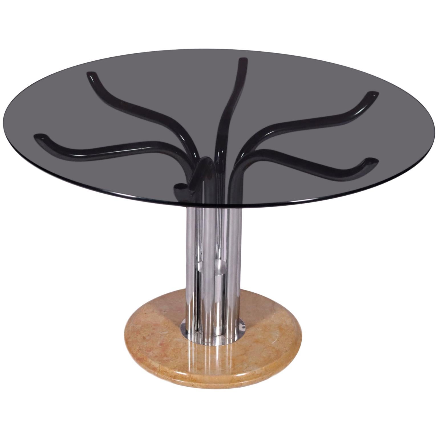 Table, Marble Smoked Glass and Chromed Metal, Italy, 1960s-1970s
