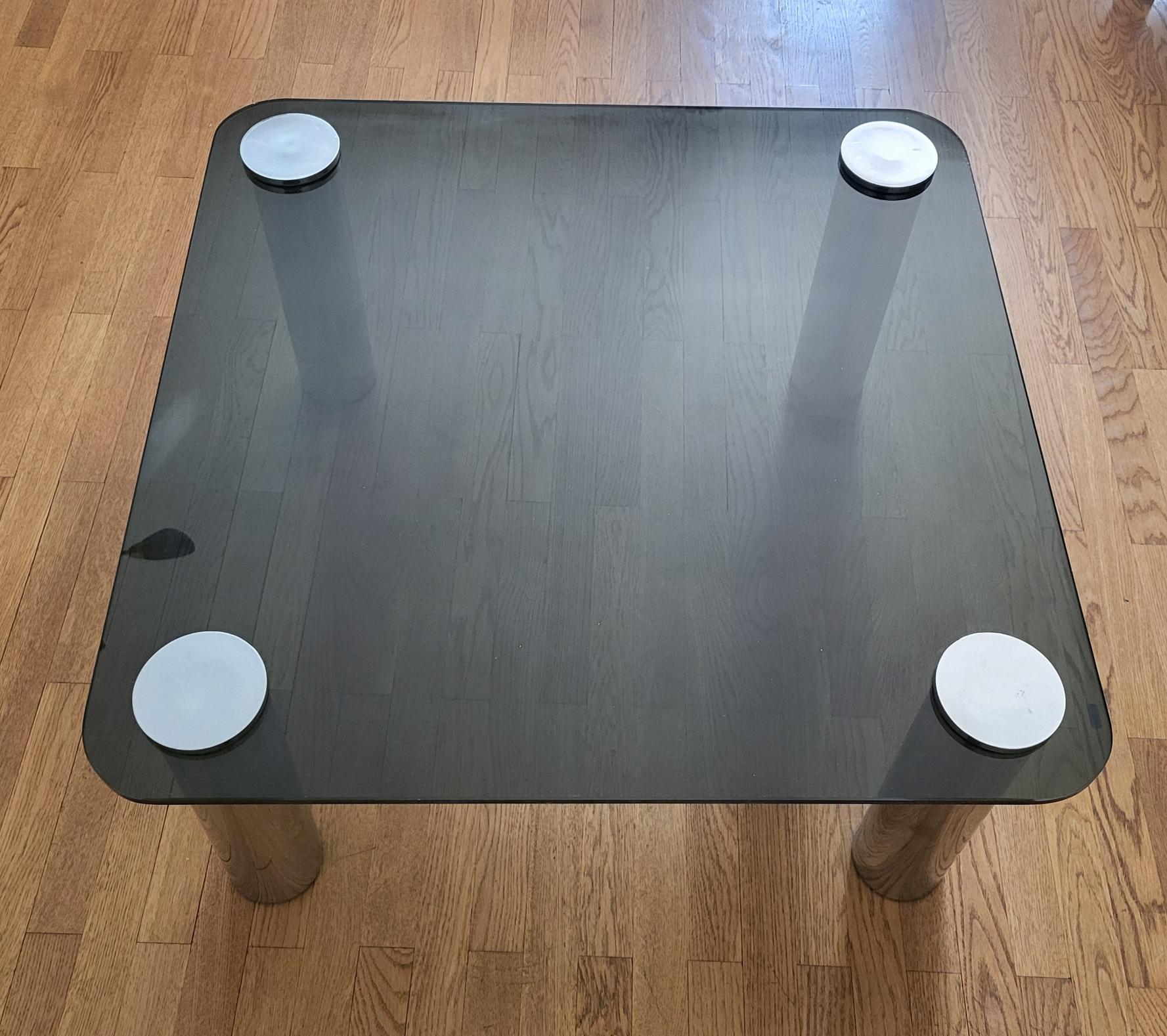 Tisch MARCUSO par Zanotta Designer Marco ZANUSO en verre pieds inox, Italien 1970 (Italienisch) im Angebot