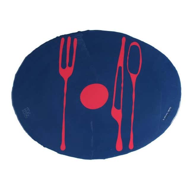 Chinoiserie Embroidered Linen Placemat and Napkin Set in Blue and White ...