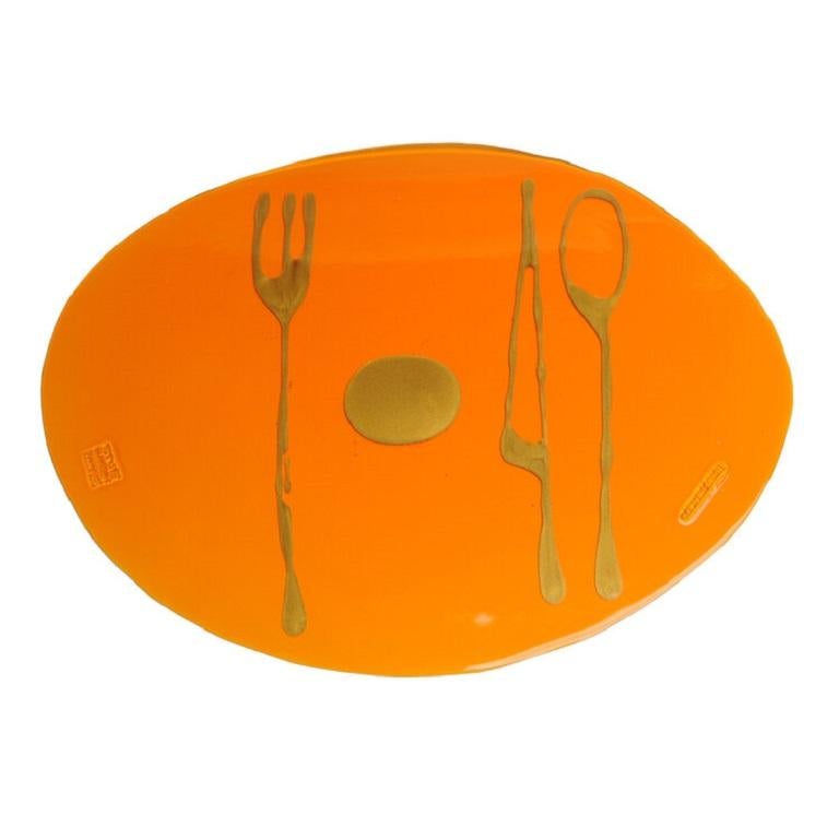 Satz von 4 Tischmates-Tischmatten in Klar-orange und Gold von Gaetano Pesce im Angebot