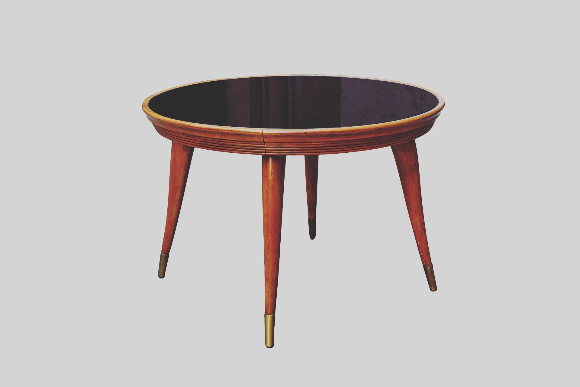 Mid-Century Modern  Table Mid century Modern . Wood and Brass Round Italian Table 