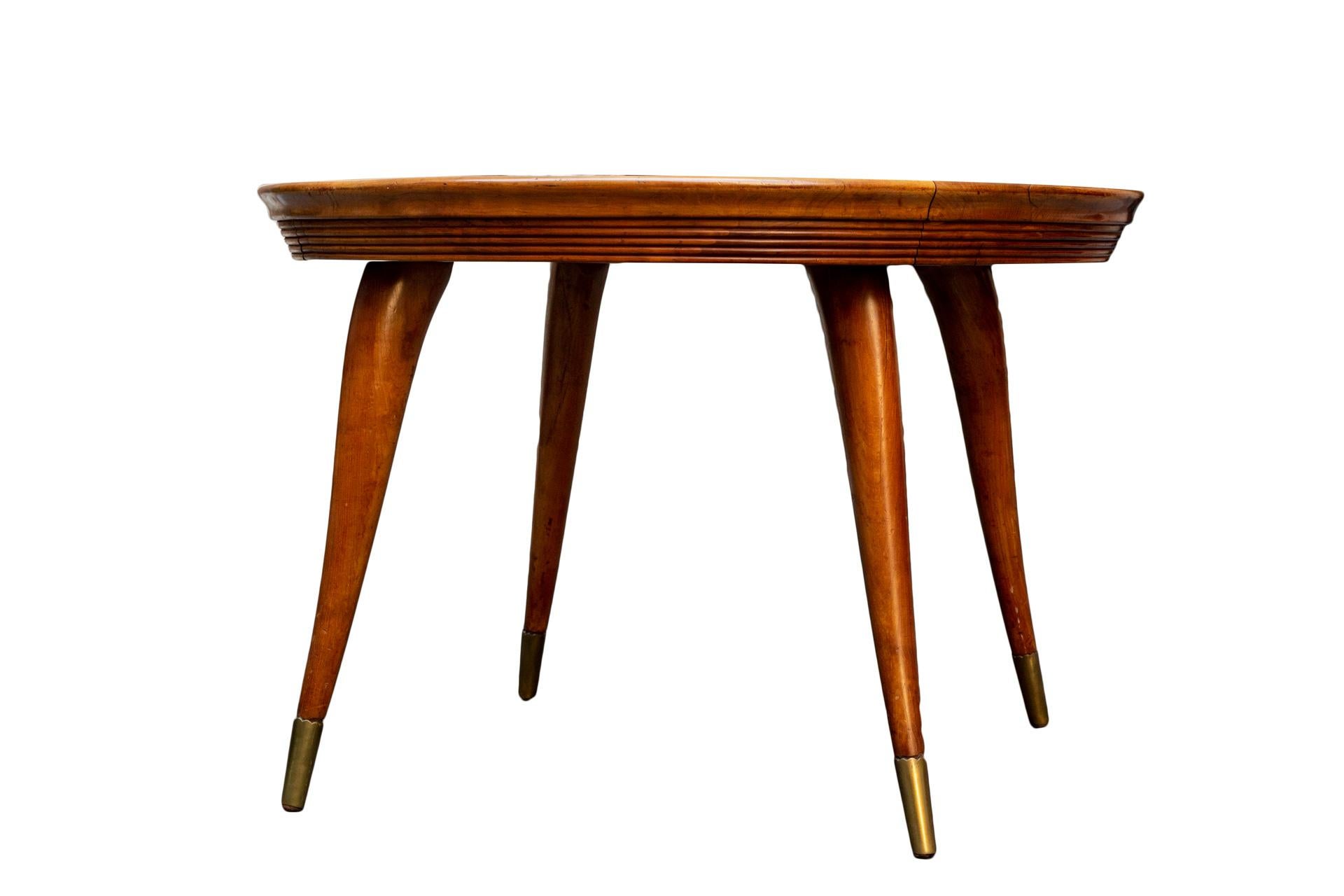  Table Mid century Modern . Wood and Brass Round Italian Table  1