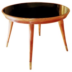  Table Mid century Modern . Wood and Brass Round Italian Table 