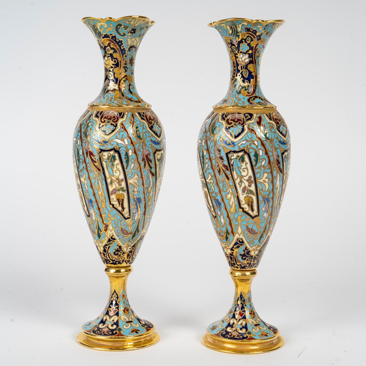 Bronze Table Mirror and its Two Vases, 19th Century, Napoleon III Period. For Sale