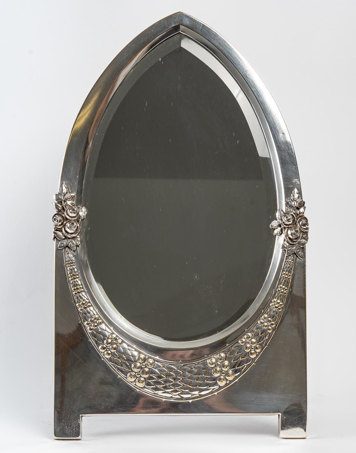 Metal Table Mirror, Art Nouveau, 1920 For Sale