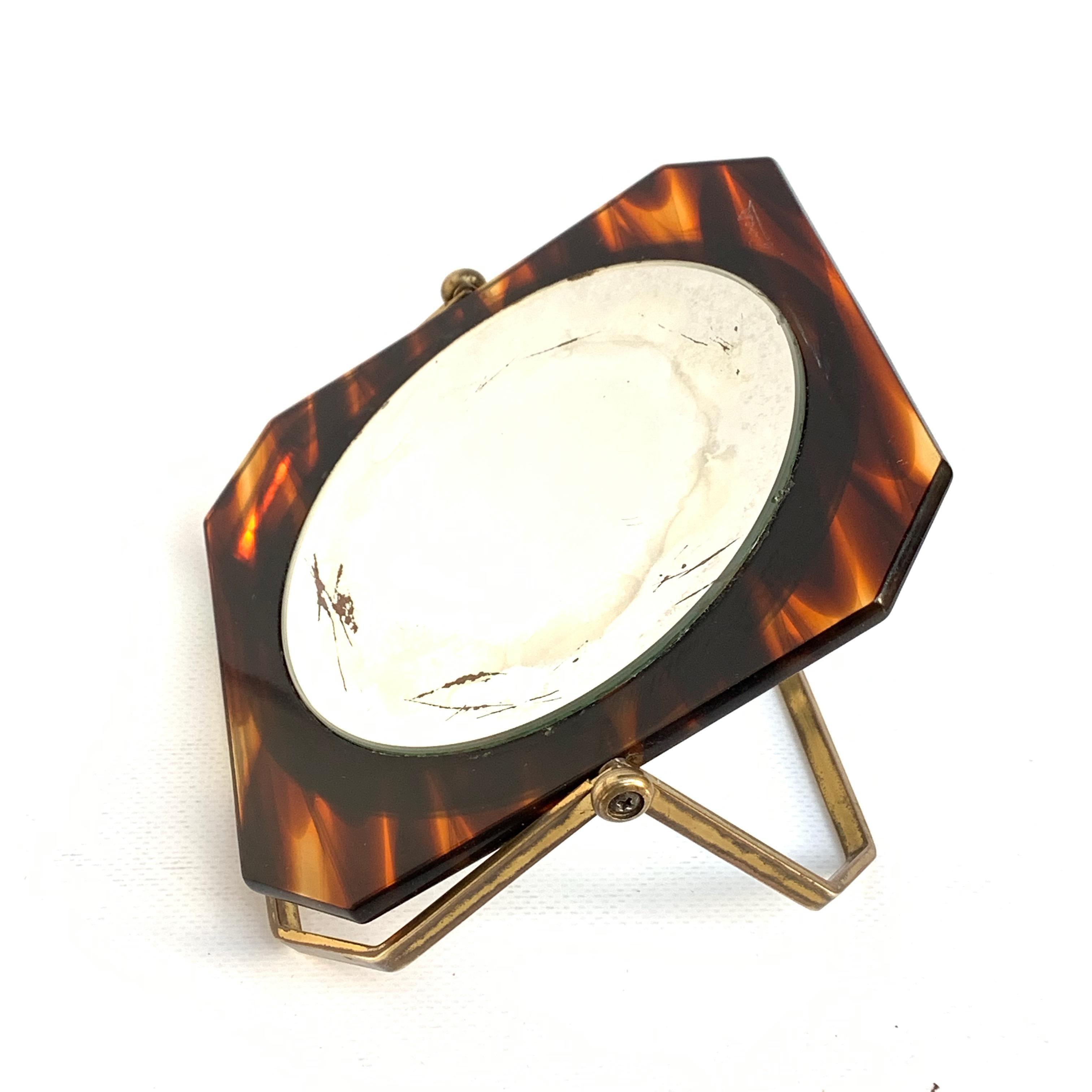 Table Mirror, Brass and Tortoise Plexiglass, Double-Sided Vanity, Italy 1970s For Sale 5
