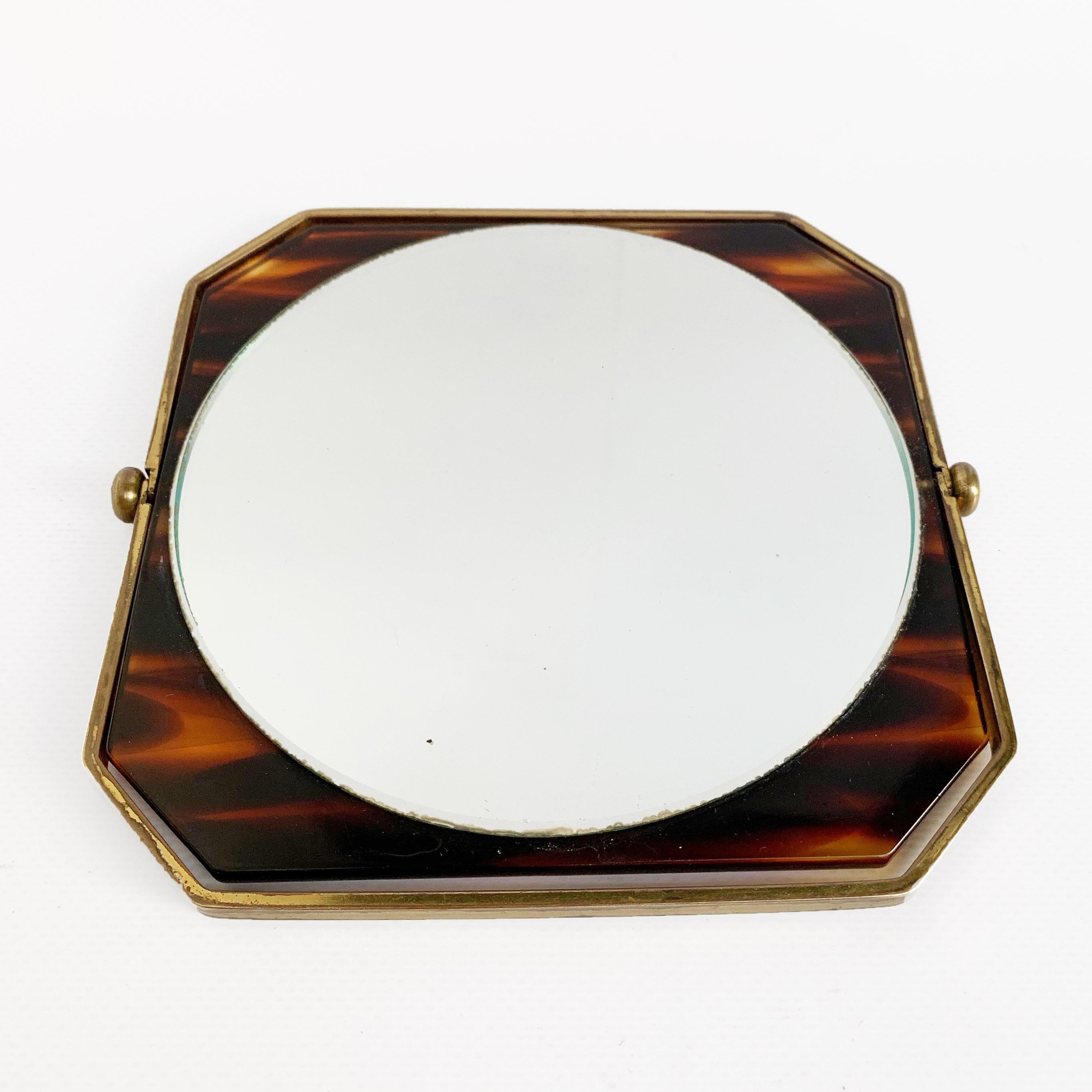 Table Mirror, Brass and Tortoise Plexiglass, Double-Sided Vanity, Italy 1970s For Sale 8