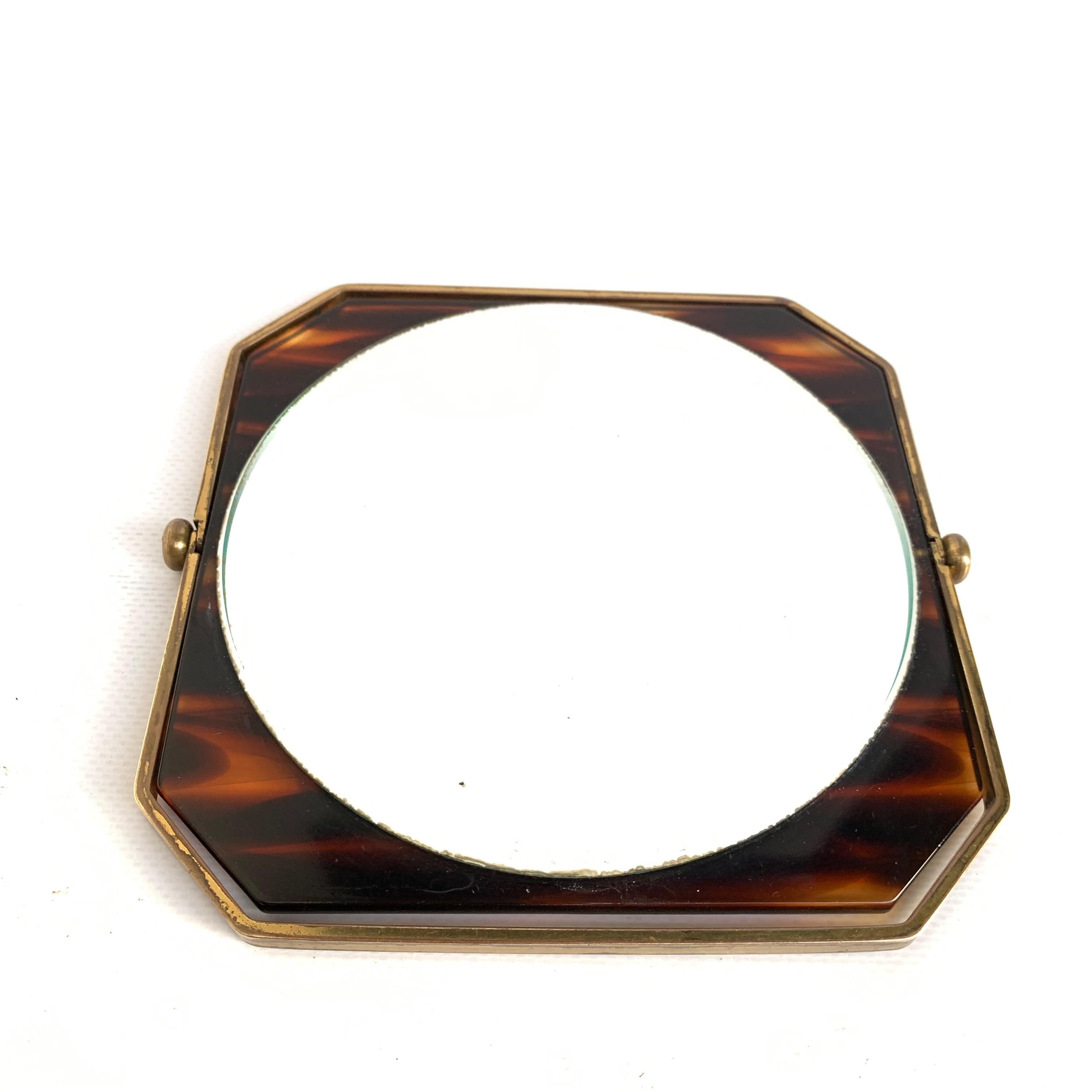Table Mirror, Brass and Tortoise Plexiglass, Double-Sided Vanity, Italy 1970s For Sale 9