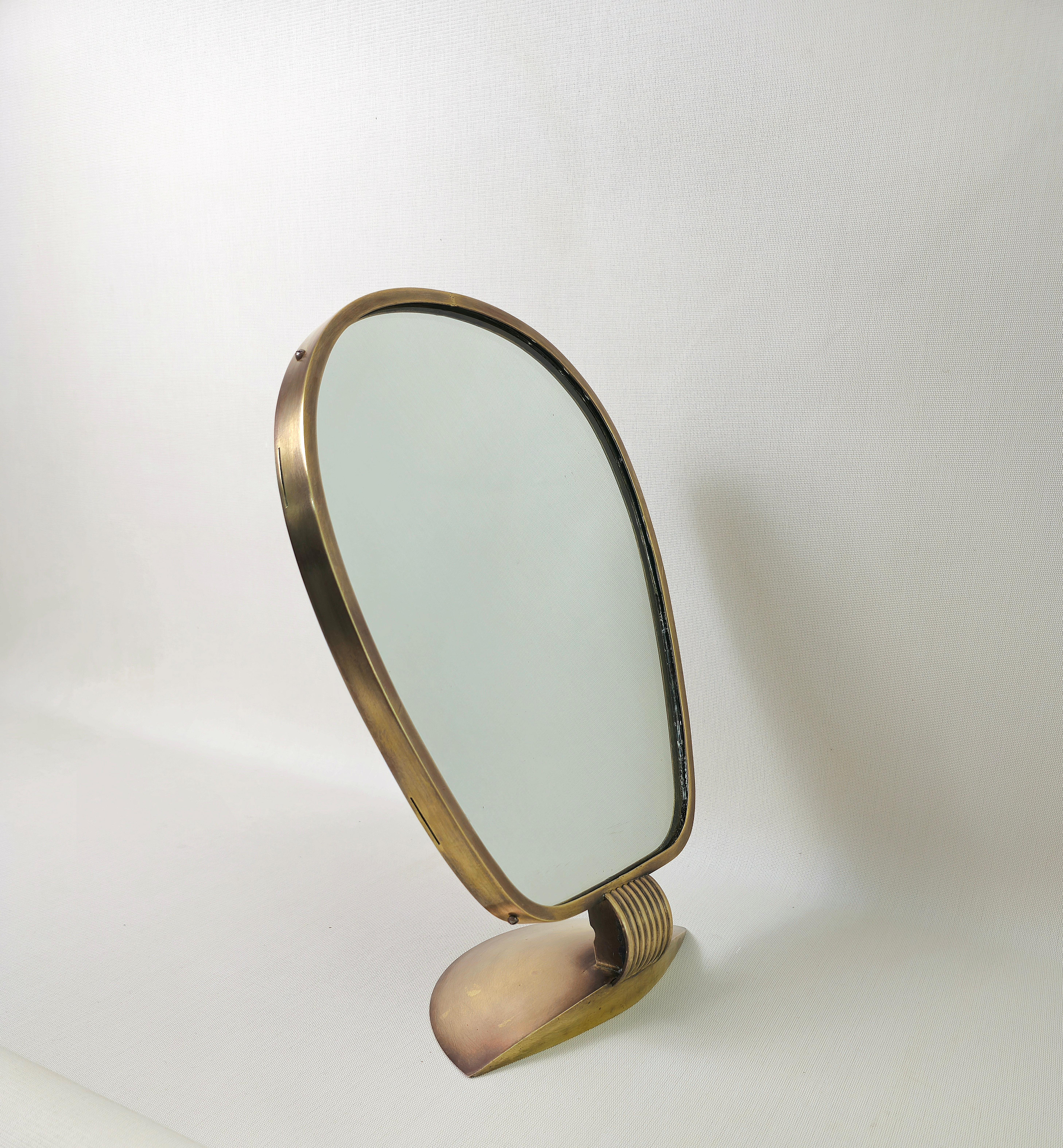 Mid-Century Modern Table Mirror Brass Brushed Midcentury Modern Italian Design 1950s For Sale