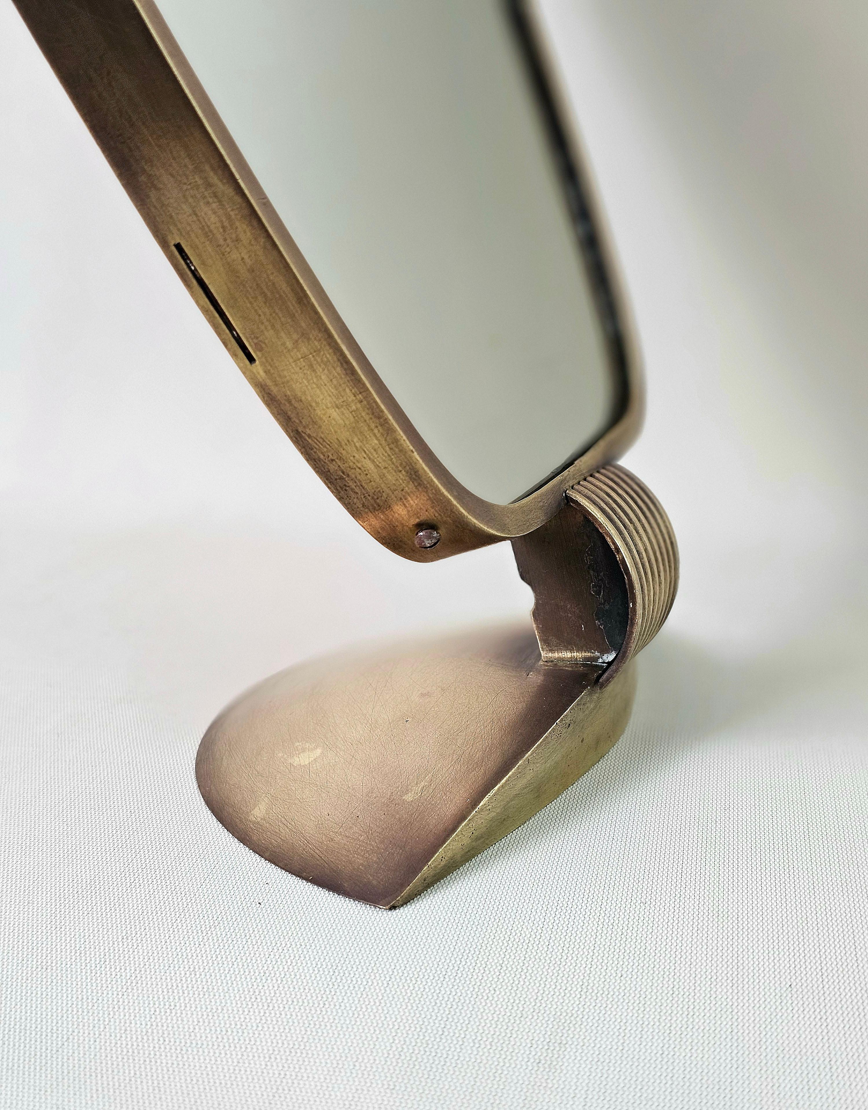 Table Mirror Brass Brushed Midcentury Modern Italian Design 1950s For Sale 1