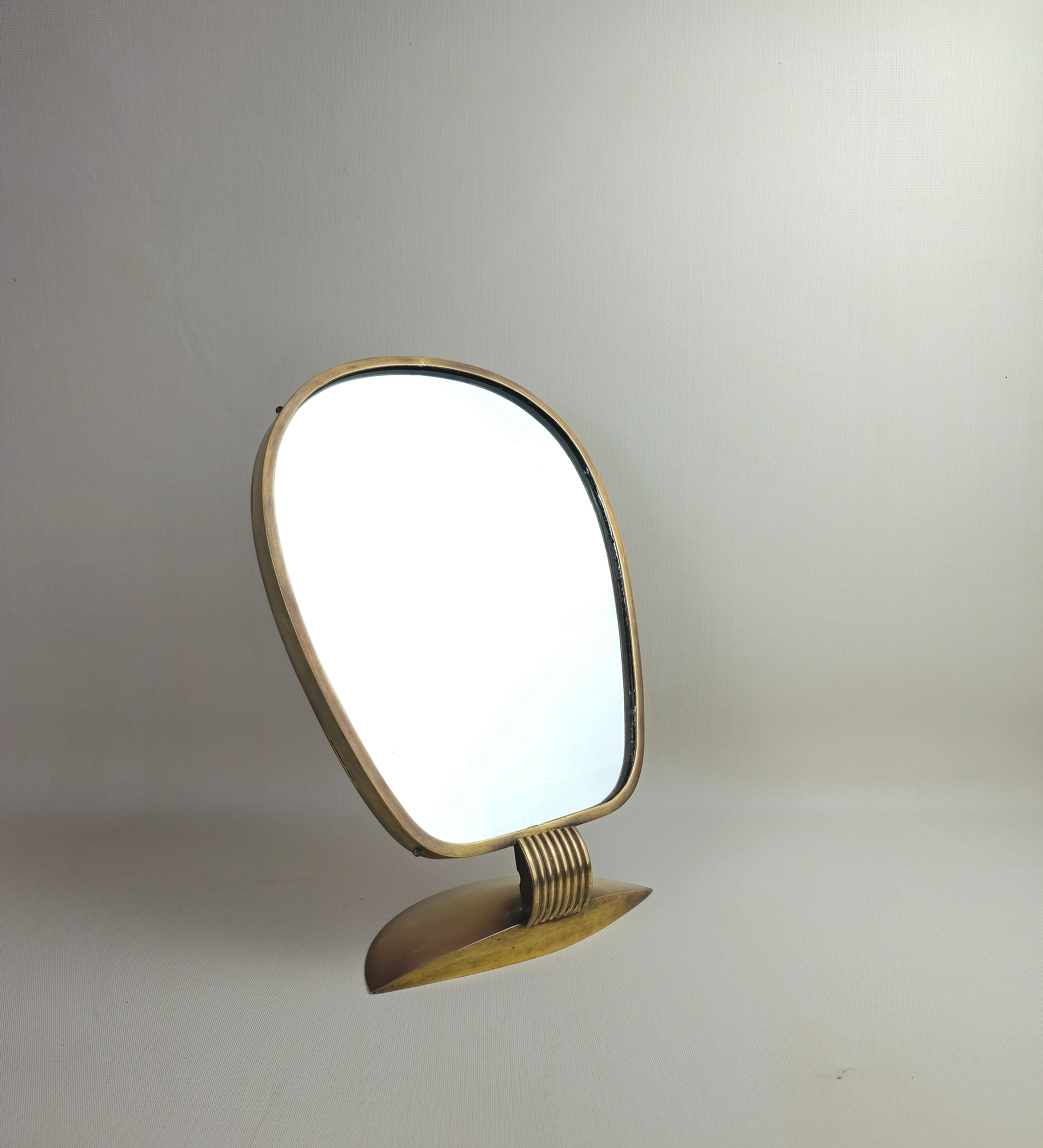 Table Mirror Brass Brushed Midcentury Modern Italian Design 1950s For Sale 2