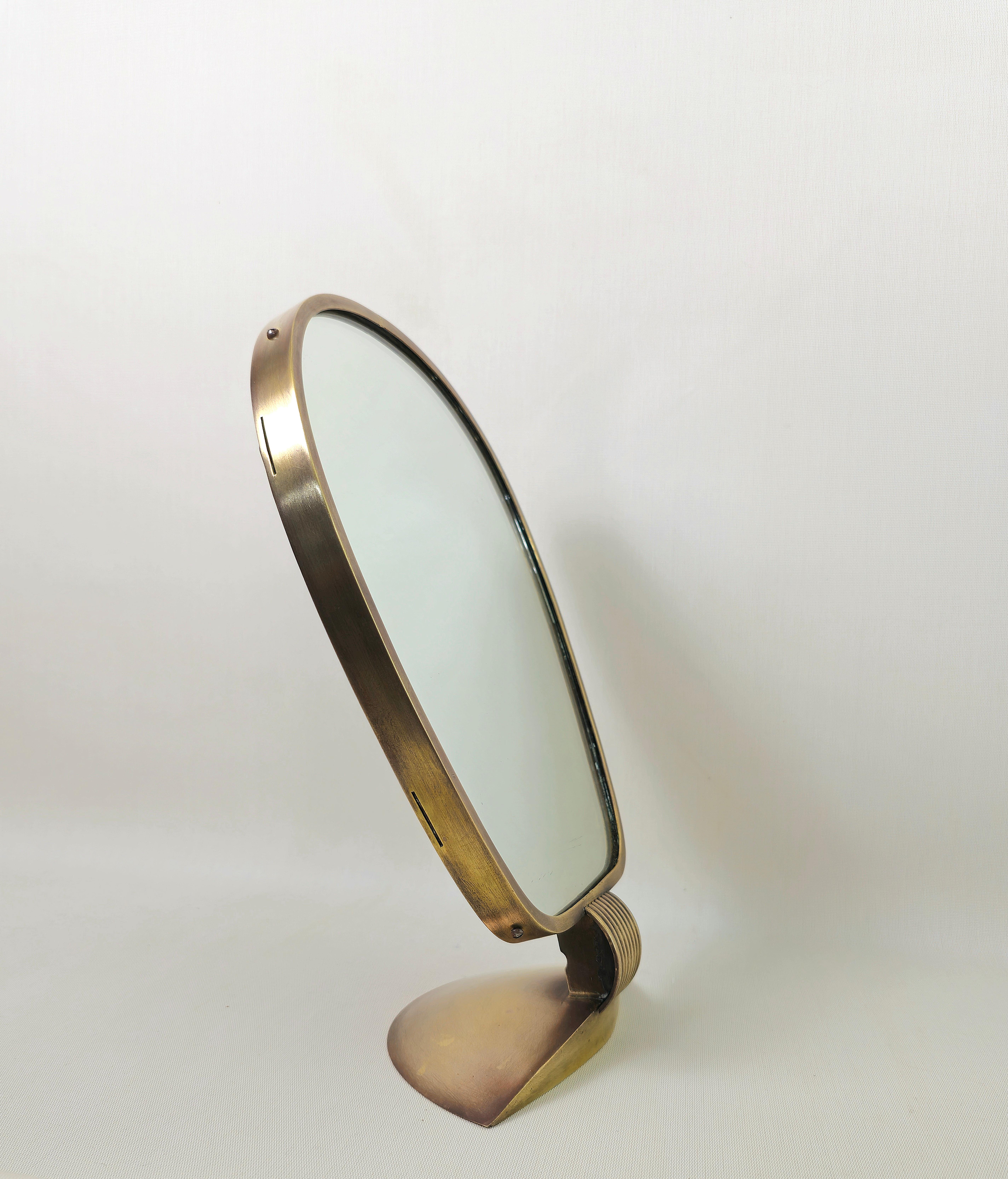 Table Mirror Brass Brushed Midcentury Modern Italian Design 1950s For Sale 3