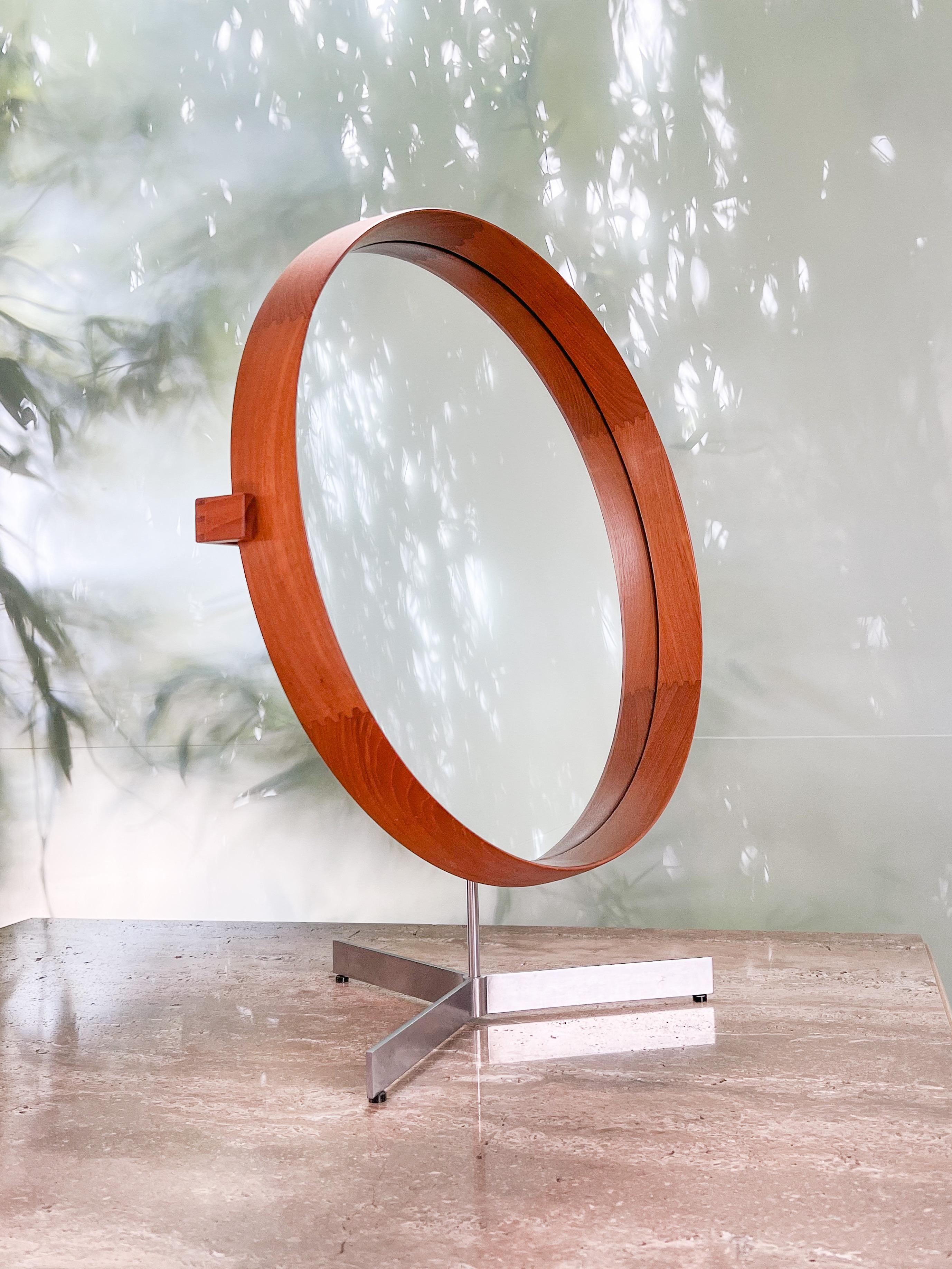 A large teak table mirror by Uno & Östen Kristiansson for Luxus, Sweden, 1960s.