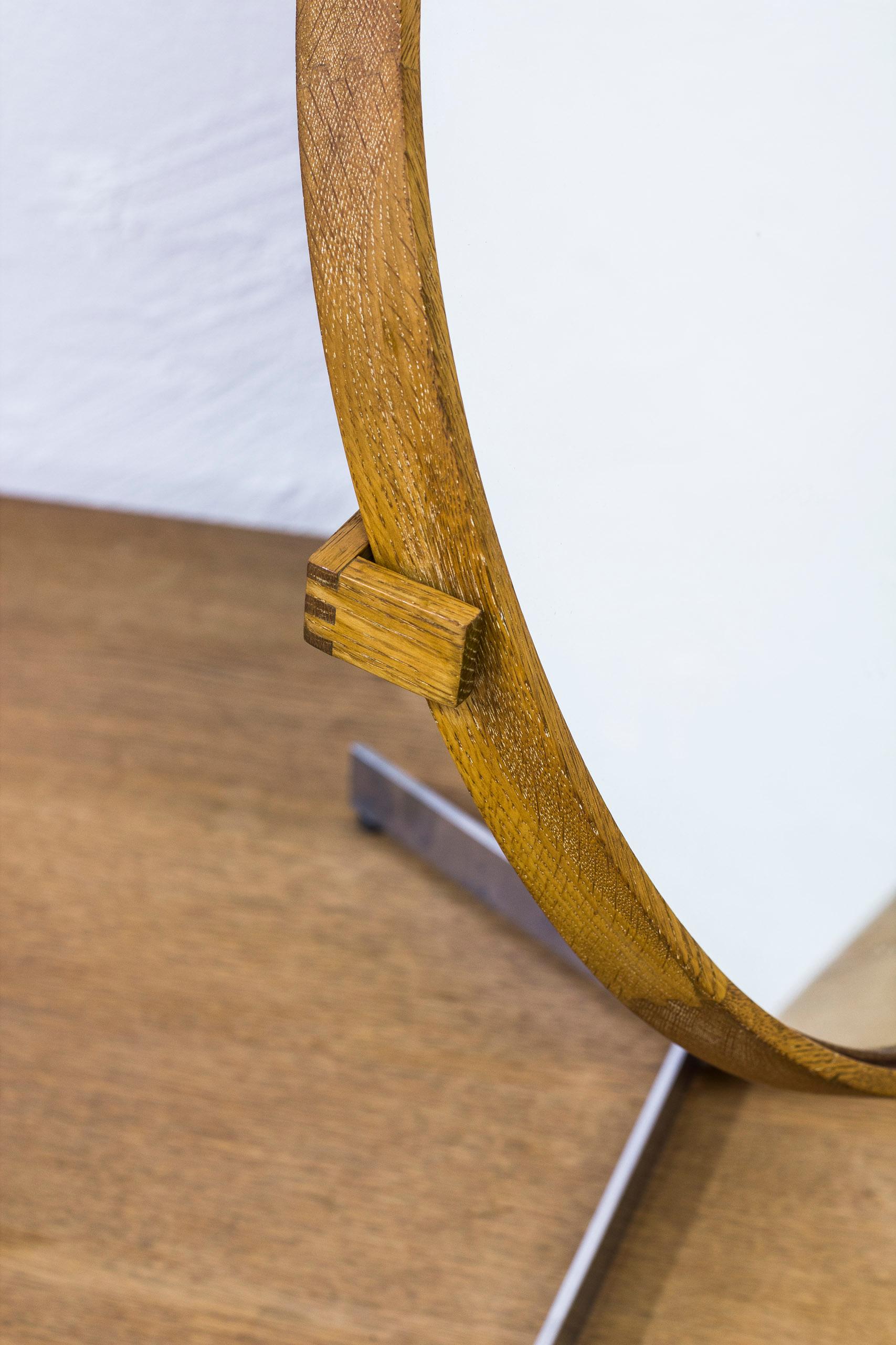 Leather Table Mirror by Uno & Östen Kristiansson for Luxus, Sweden, 1950s For Sale