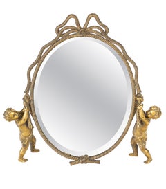 Table Mirror, Gilded Bronze Freestanding Mirror, 19th Century.