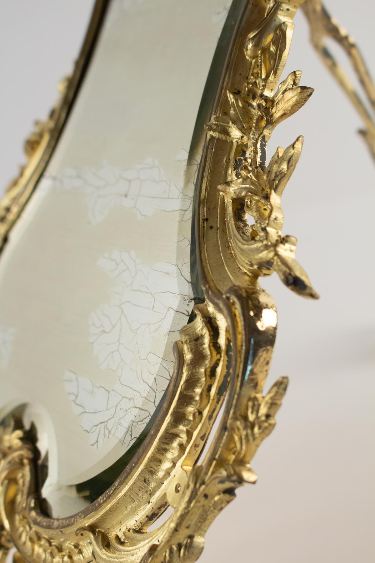 Fin du XIXe siècle Miroir de table en bronze doré Original, Napoléon III, style Louis XV, 19ème siècle en vente
