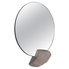 Table Mirror – Hand-carved Limestone Pedestal w/ Circular Mirror