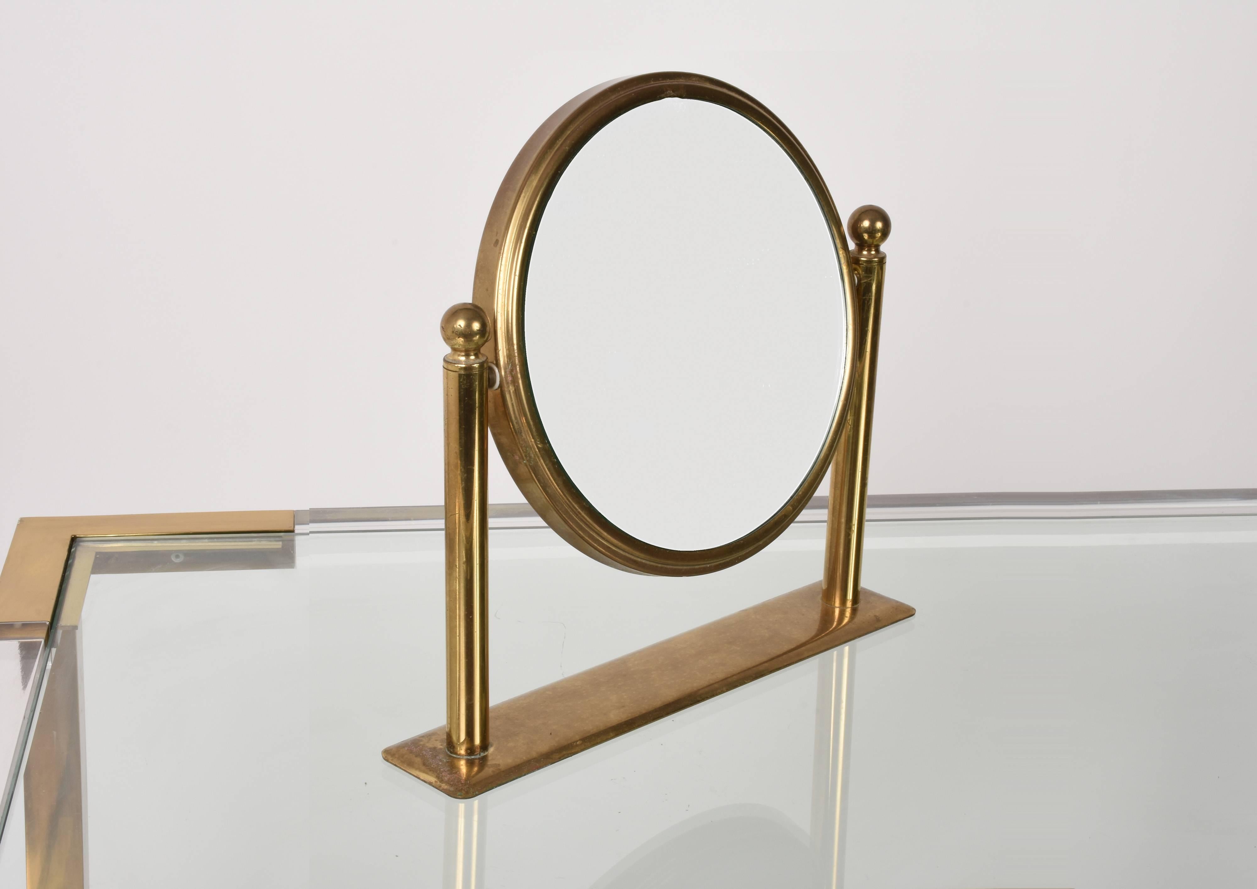 Table Mirror in Brass, Double-Sided Vanity, Adjustable and Magnified In Excellent Condition In Roma, IT