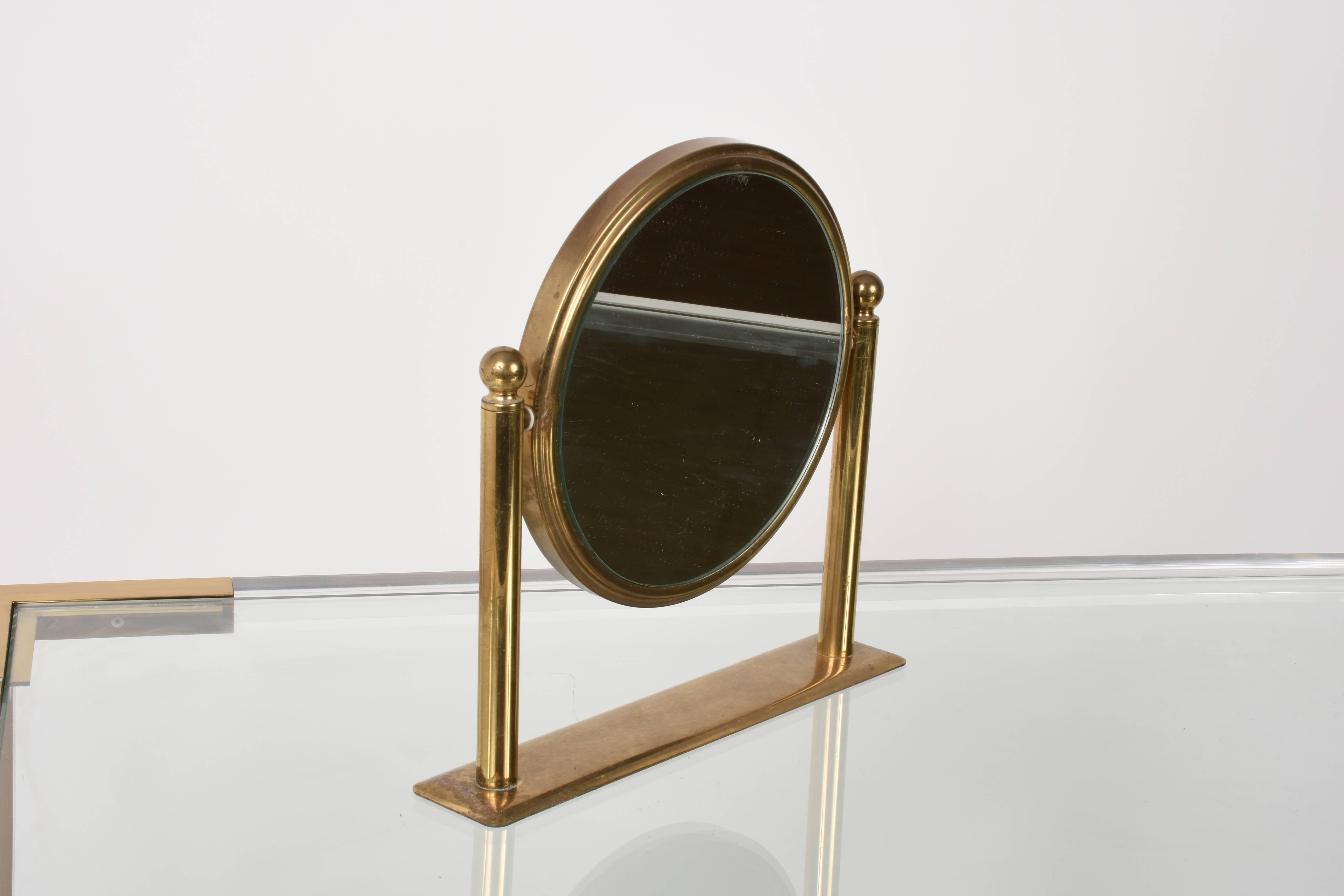20th Century Table Mirror in Brass, Double-Sided Vanity, Adjustable and Magnified