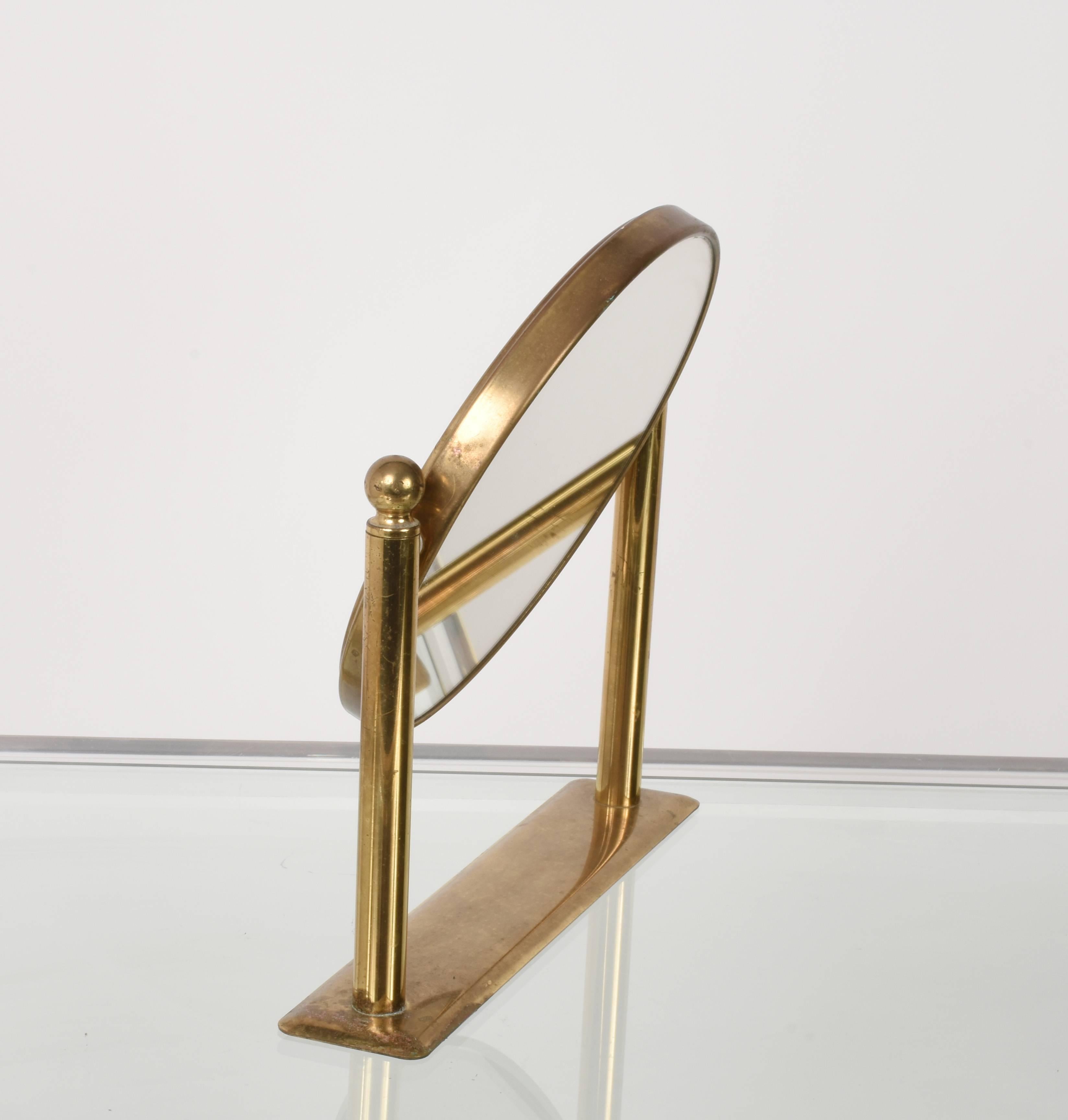 Table Mirror in Brass, Double-Sided Vanity, Adjustable and Magnified 1