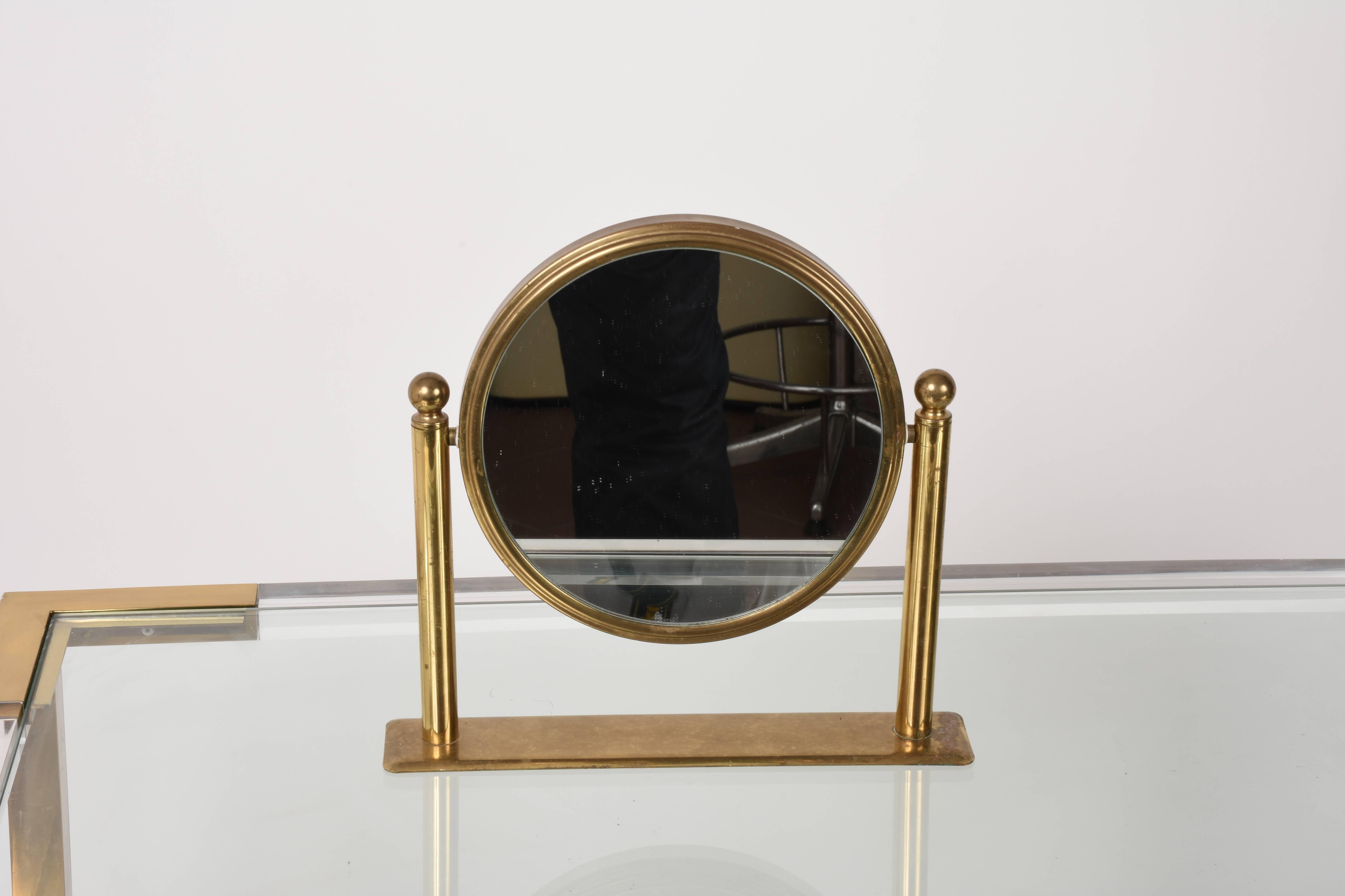 Table Mirror in Brass, Double-Sided Vanity, Adjustable and Magnified 2