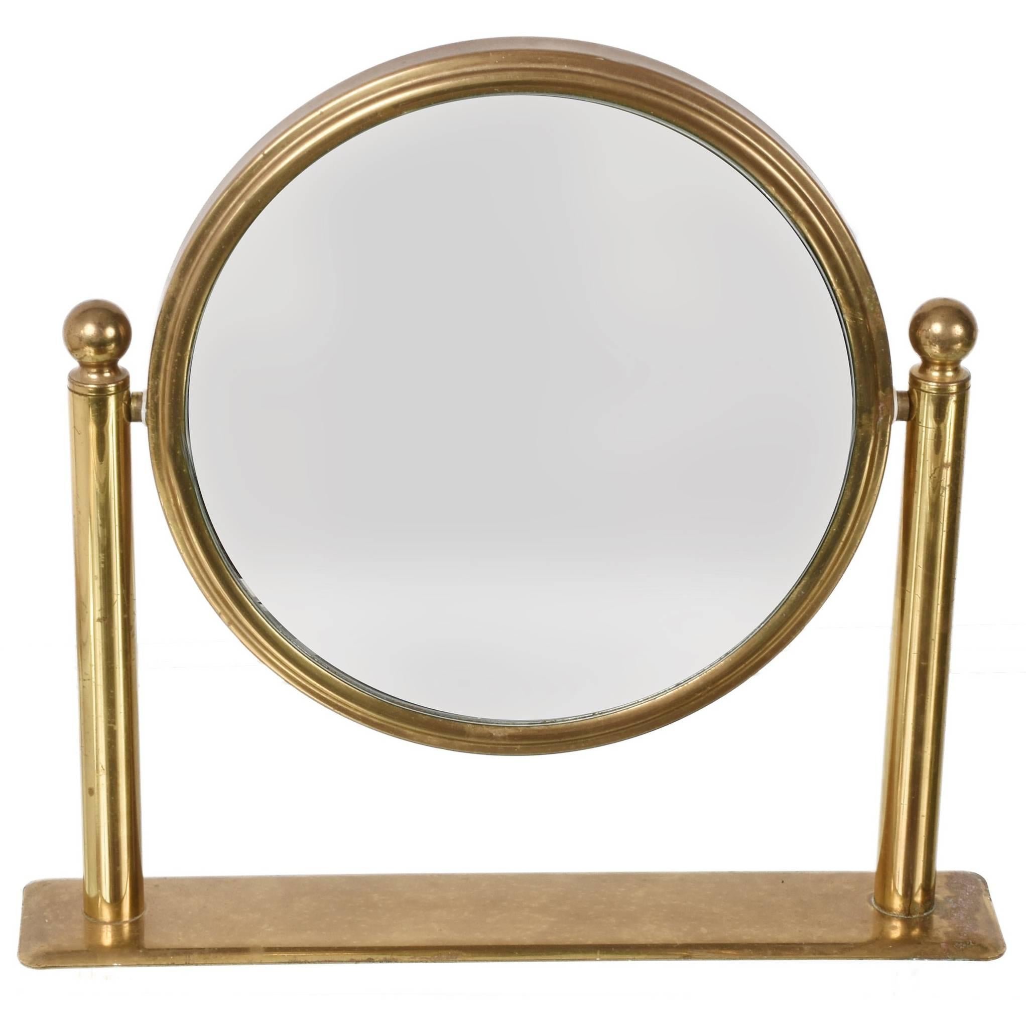 Table Mirror in Brass, Double-Sided Vanity, Adjustable and Magnified