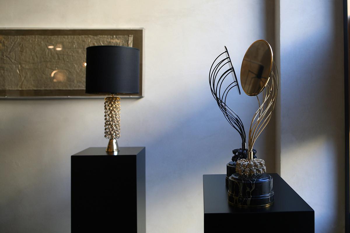 Italian Table Mirror in Gilded Brass, African Black and Red Marble from Iosselliani For Sale