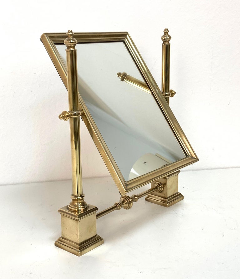 Table Mirror in Polished Brass, Vanity, Adjustable, Italy, 1950s at 1stDibs