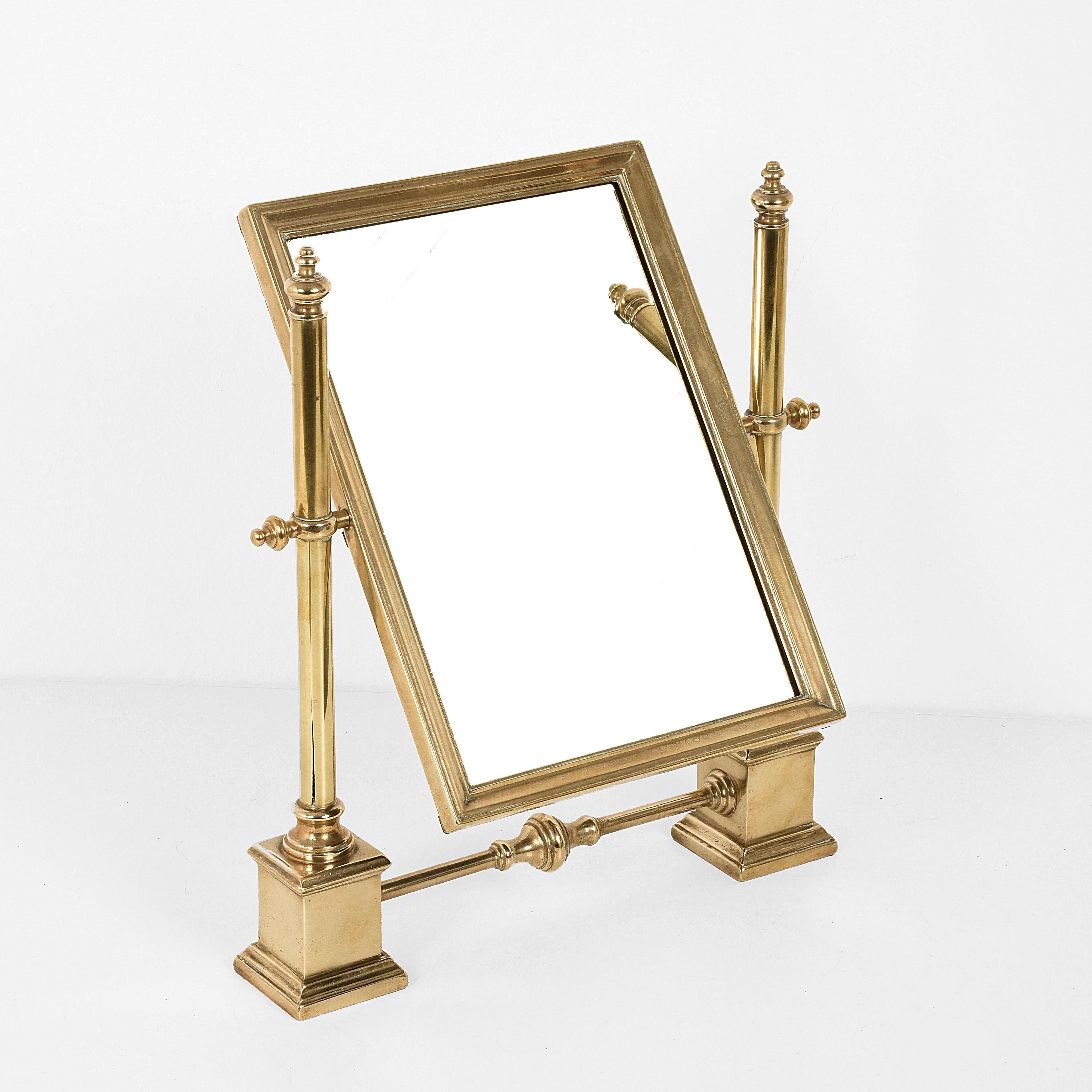 Italian Table Mirror in Polished Brass, Vanity, Adjustable, Italy, 1950s