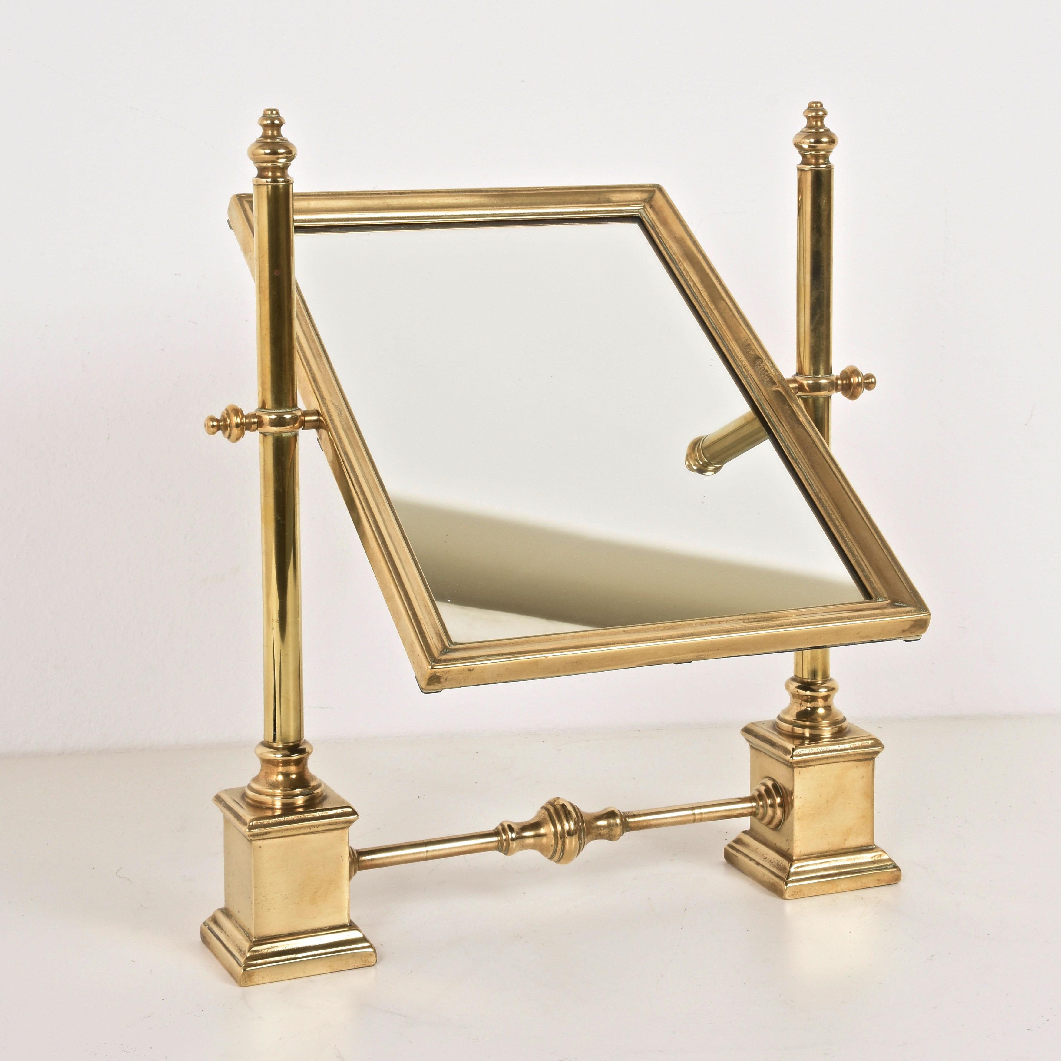 20th Century Table Mirror in Polished Brass, Vanity, Adjustable, Italy, 1950s