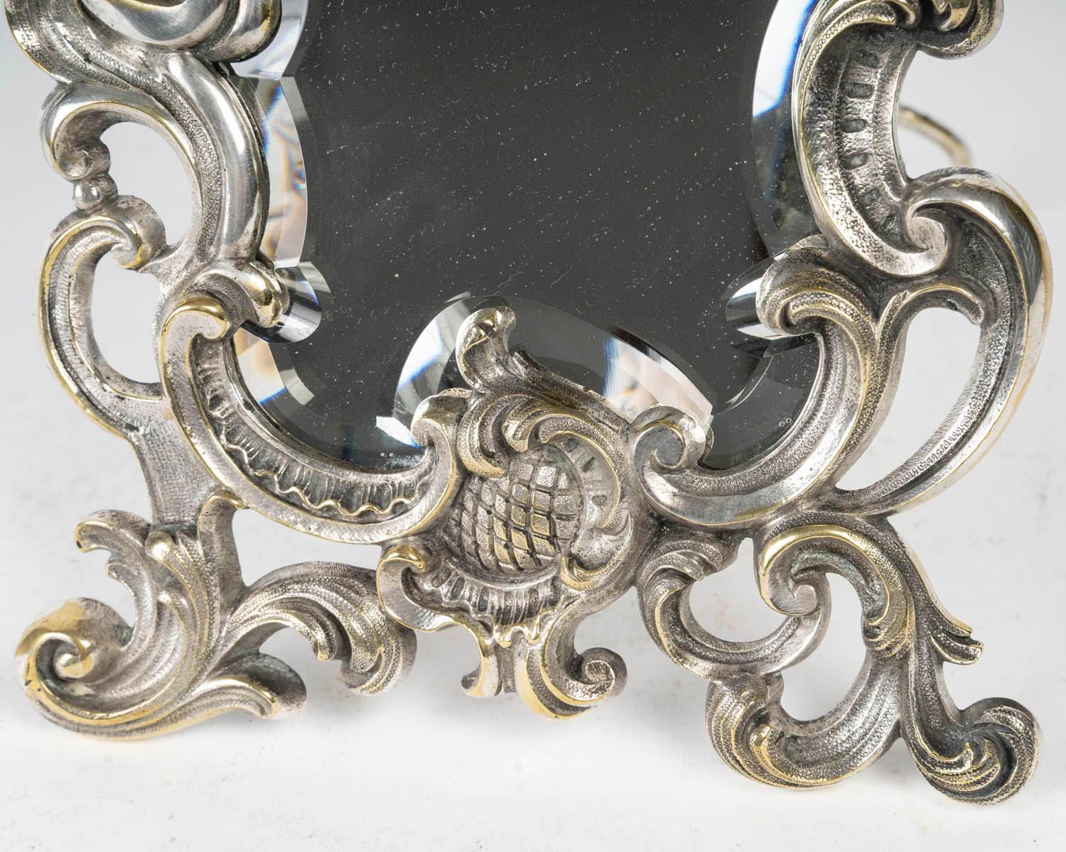 Table Mirror in Silvered Bronze, 19th Century, Napoleon III Period. In Good Condition For Sale In Saint-Ouen, FR