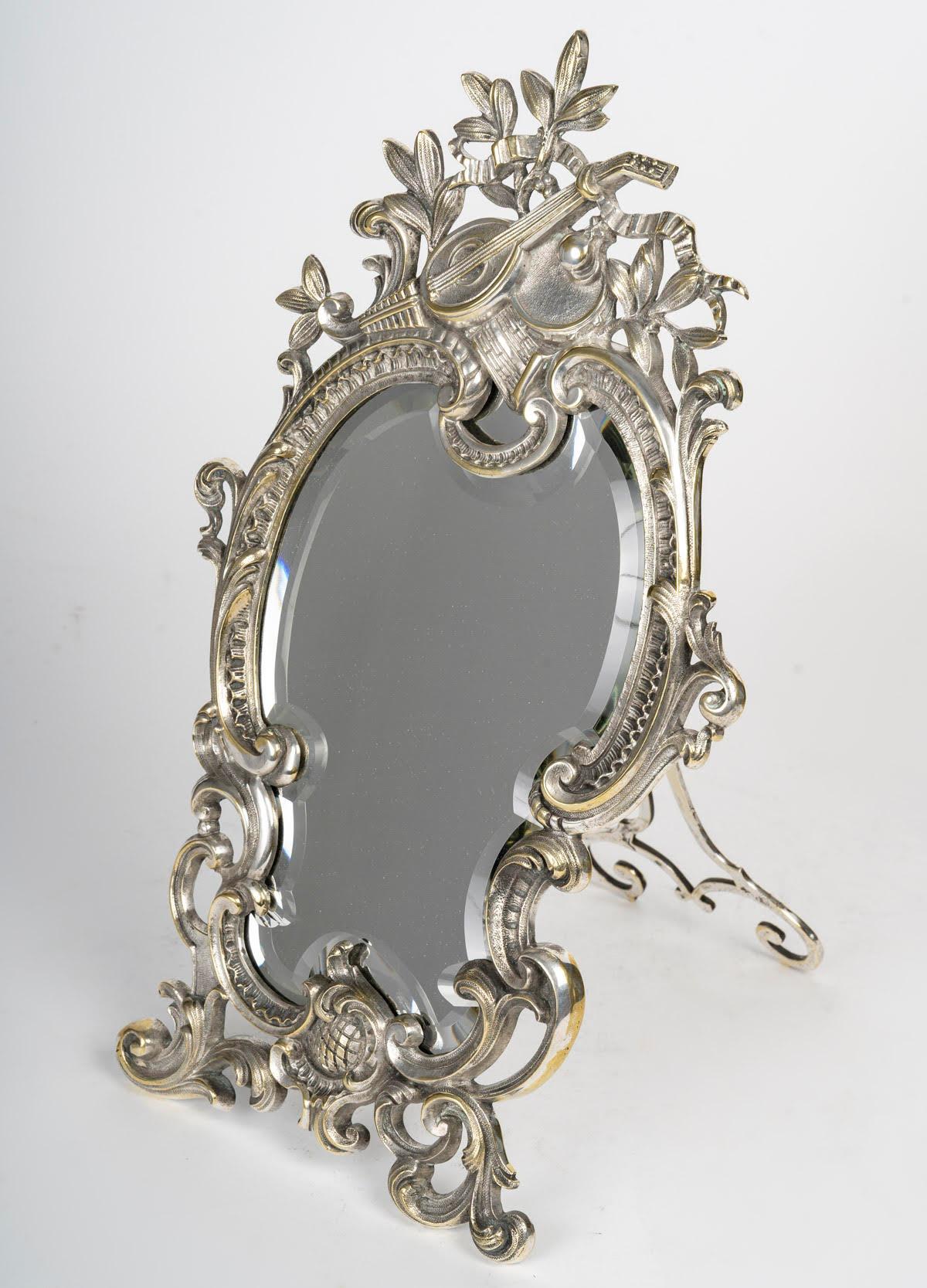 Table Mirror in Silvered Bronze, 19th Century, Napoleon III Period. For Sale 1